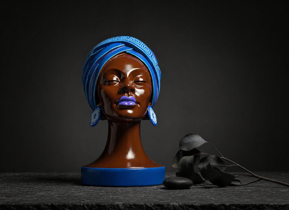 Adire Night cast stone head planter by Ripleys Nest
