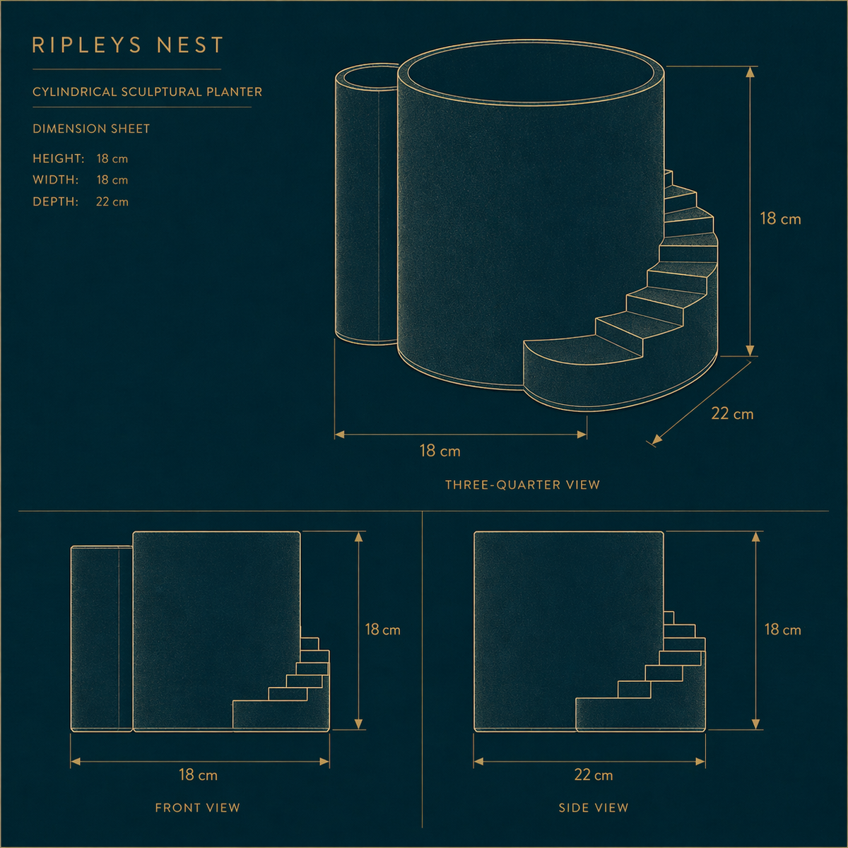 Stairwell cast stone planter dimensions diagram 18 by 18 by 22 cm