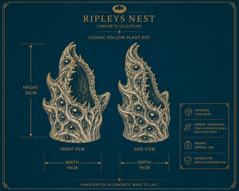 The Watching Maw dimensions showing 25 cm high, 18 cm wide and 15 cm deep