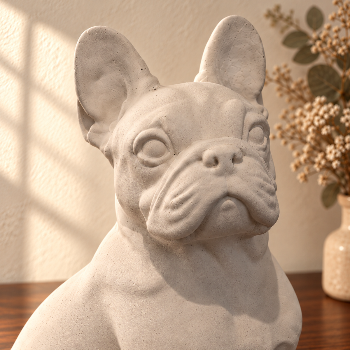 Face and finish detail for the custom dog urn