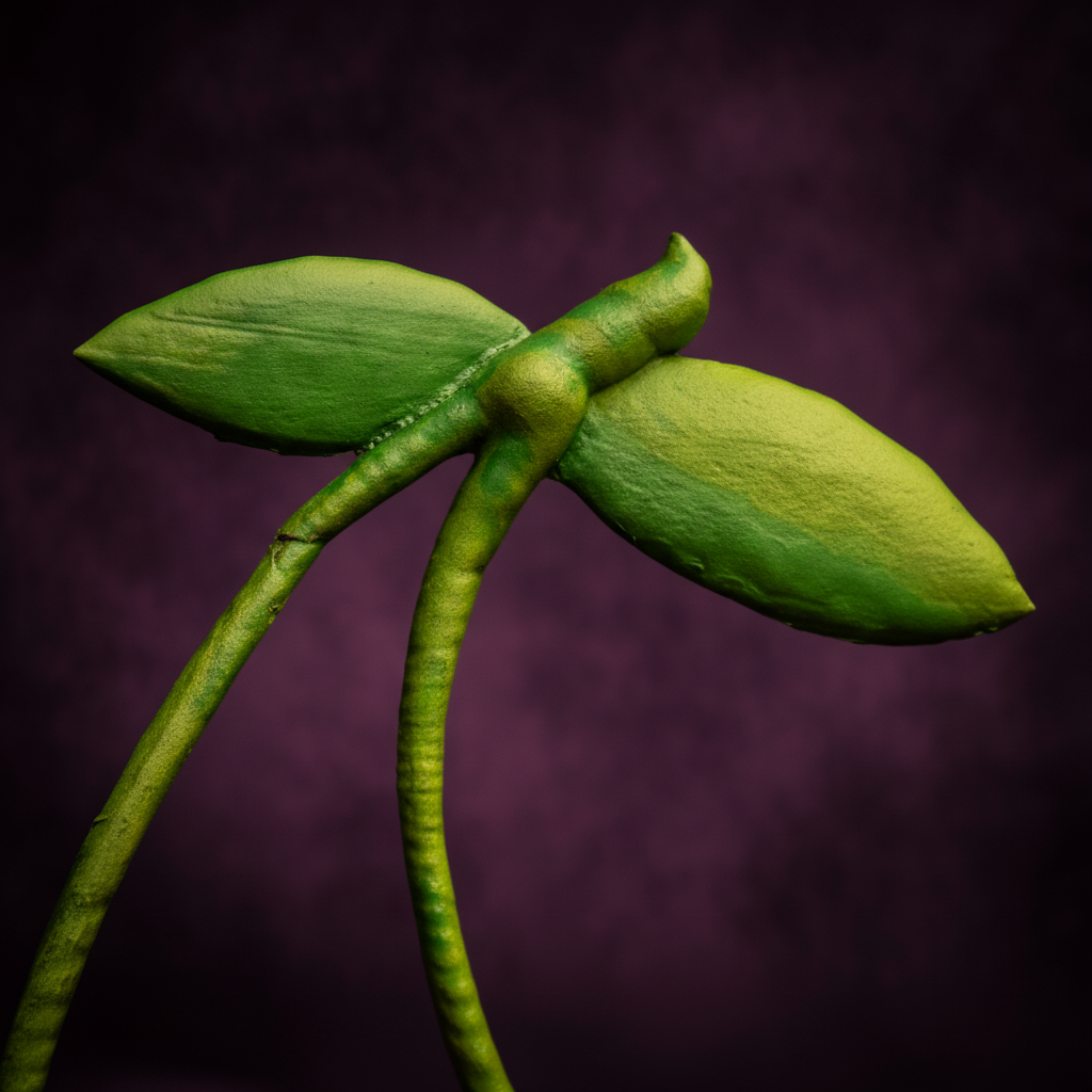 Close-up of the green double cherry stem and leaves