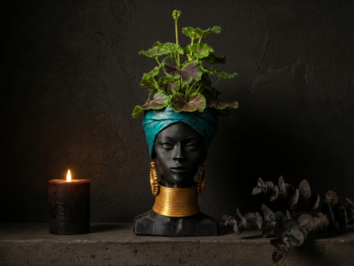 Golden Grace African Woman Head Planter - Lifestyle console
