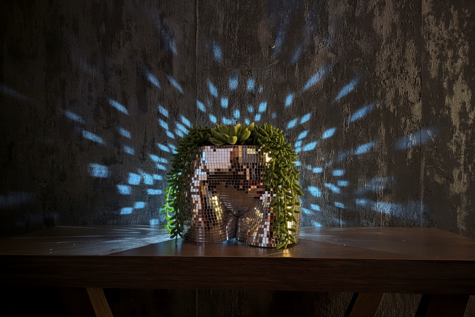 The Disco Duo Mirror Planters displayed alongside complementary pieces