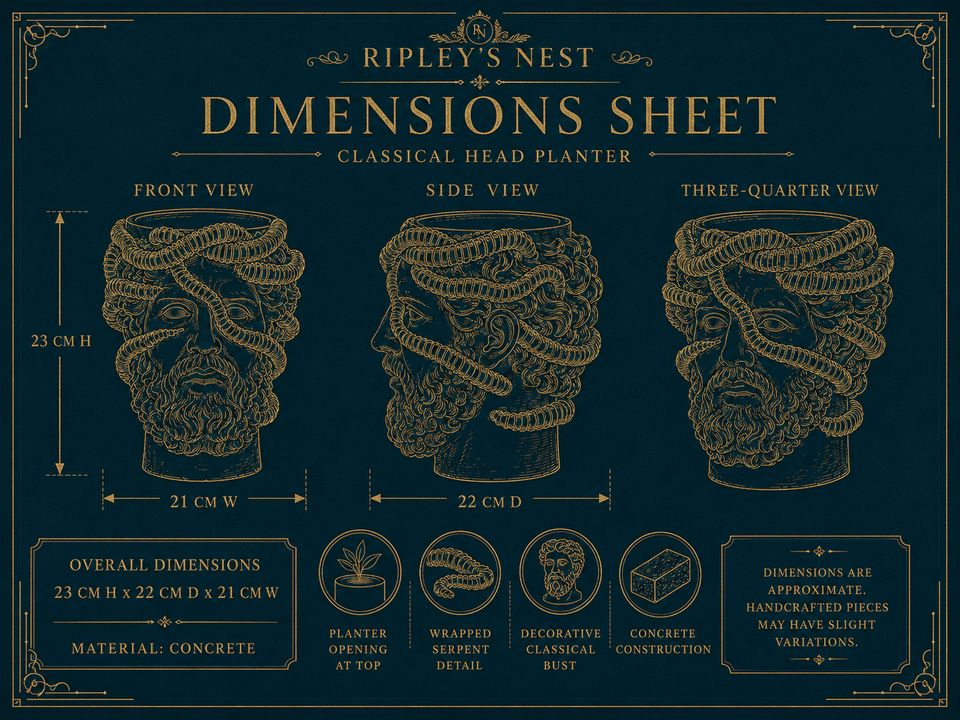 Dimension sheet for Aristotle.exe showing 23 cm high by 22 cm deep by 21 cm wide