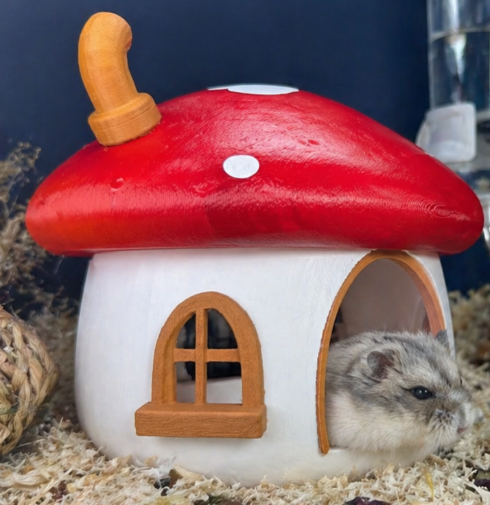 Side view showing window detail and doorway on the Fairy Mushroom Hamster Hide