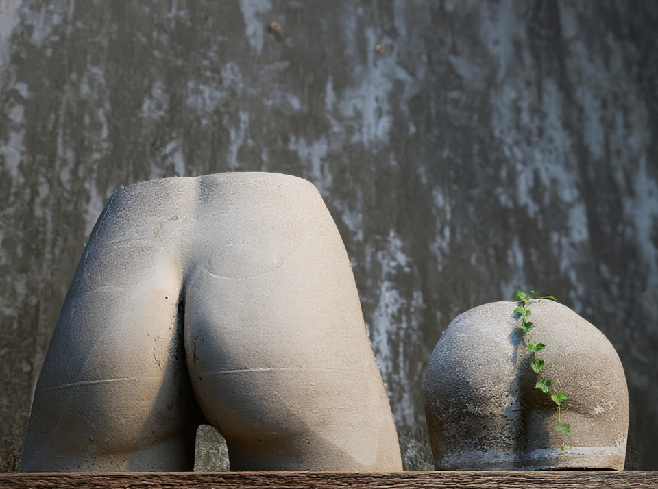 Cheeky Bum Cast Stone Planter — side view — hand-cast concrete finish
