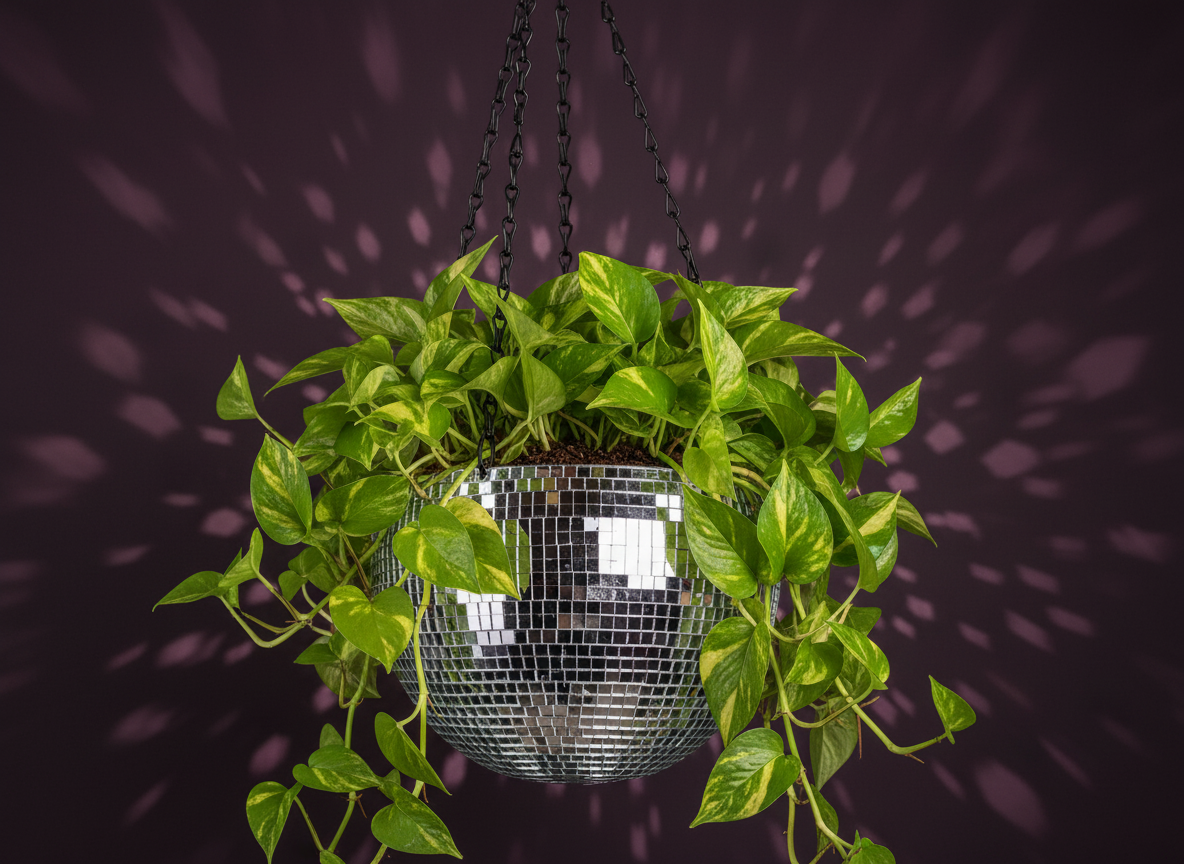 The Glitter Ball - Planted with Pothos