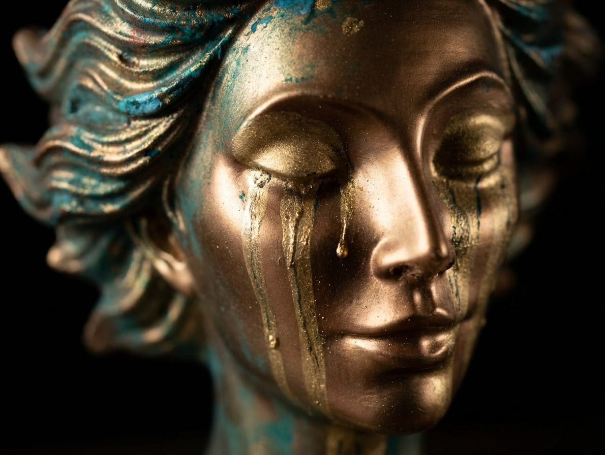 Gold tear detail on cast stone planter
