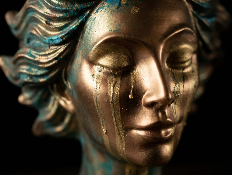 Gold tear detail on cast stone planter