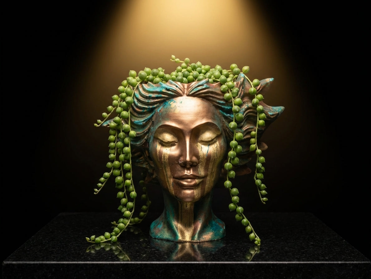 Gold bust planter dramatic front view