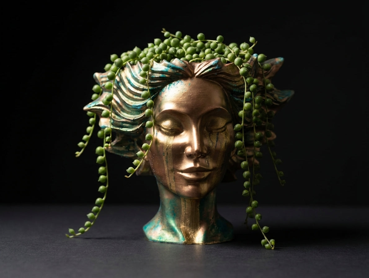 Golden Tears Head Planter — handcrafted cast stone product by Ripleys Nest