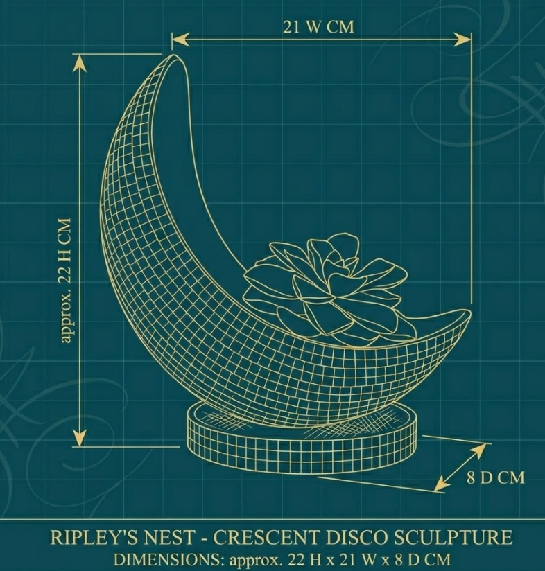 The Half Moon dimensions 22H x 21W x 8D cm