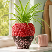 Strawberry Planter | Red or Chocolate Dipped Plant Pot: strawberry-shaped planter dipped in chocolate pattern with a plant