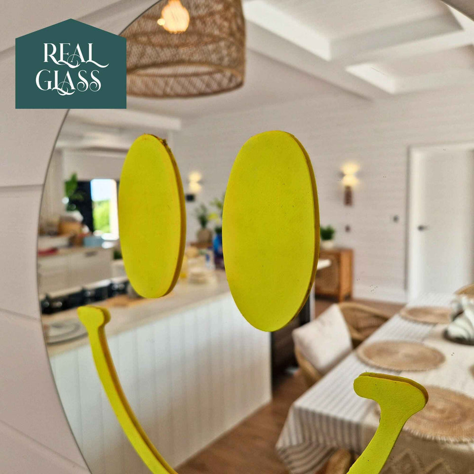 Happy Face Mirror - Reflect Your Joy with a Beautiful Design close-up of surface detail