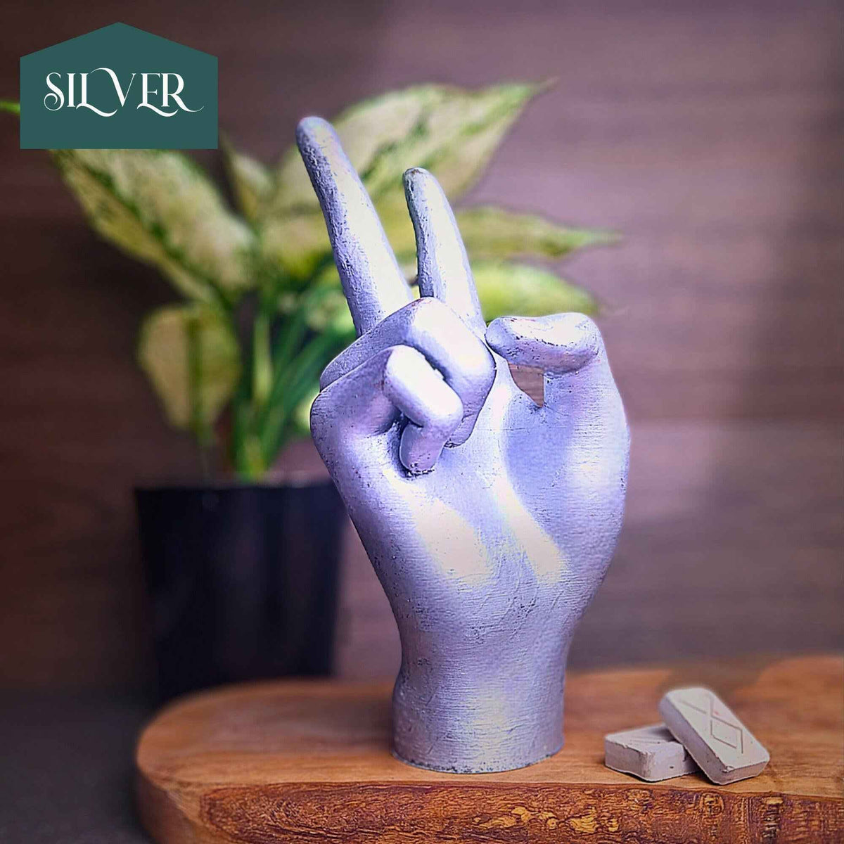 Peace Hand Sculpture - Artistic Expression of Tranquility base and inscription detail