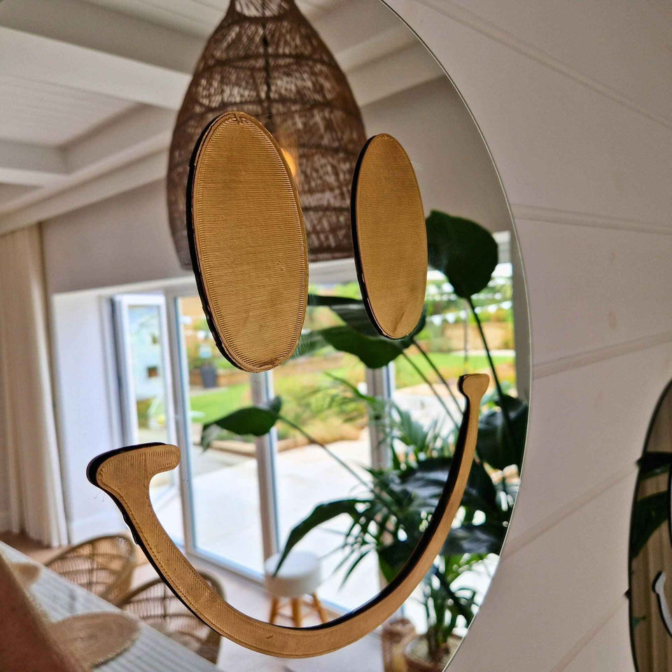 Happy Face Mirror - Reflect Your Joy with a Beautiful Design styled in home setting