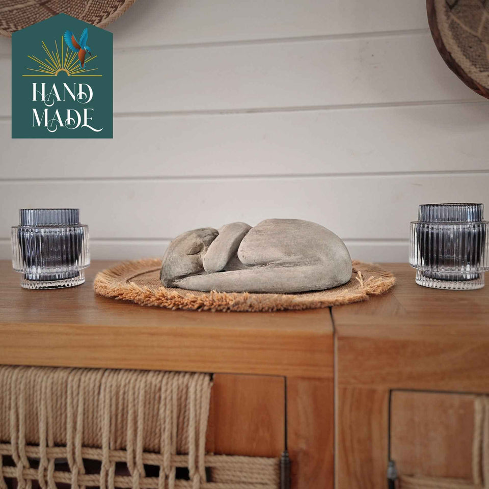 Sleeping Cat Garden Statue texture close-up showing cast stone finish