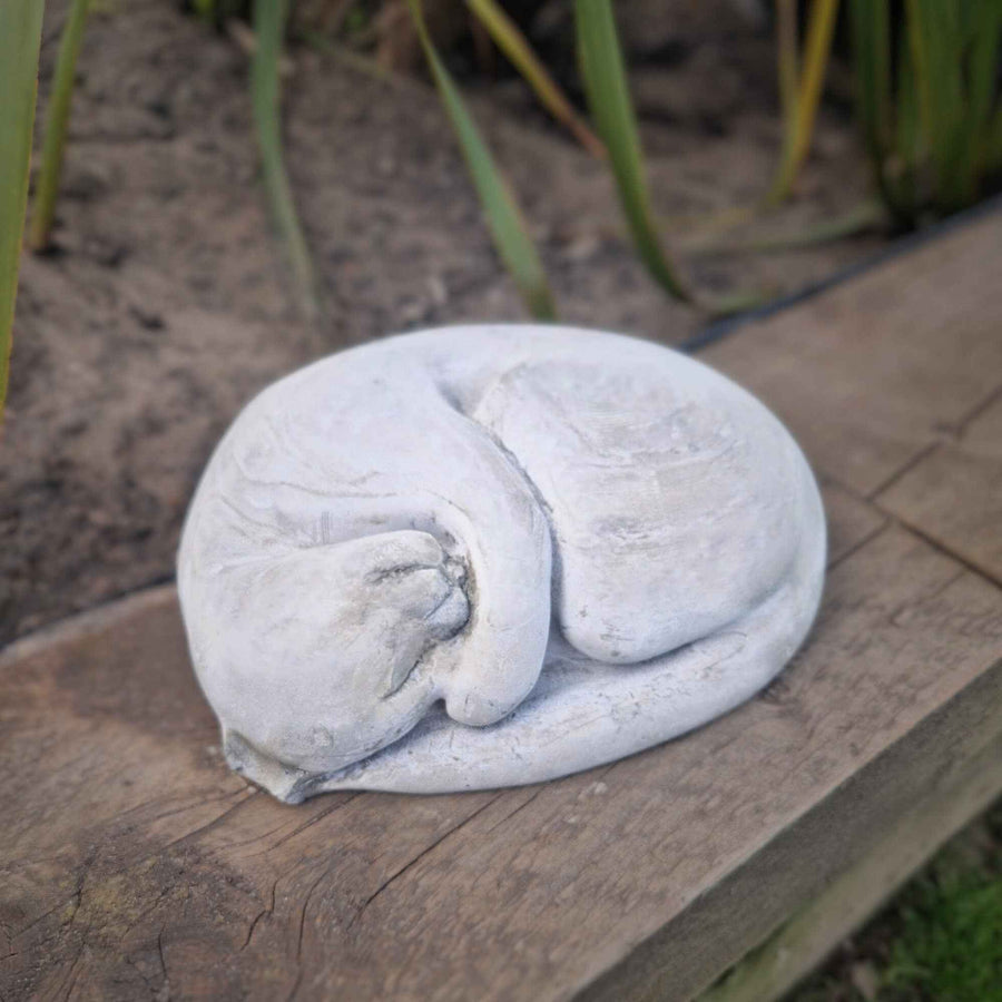 Sleeping Cat Garden Statue - handmade cast stone garden ornament | Ripleys Nest