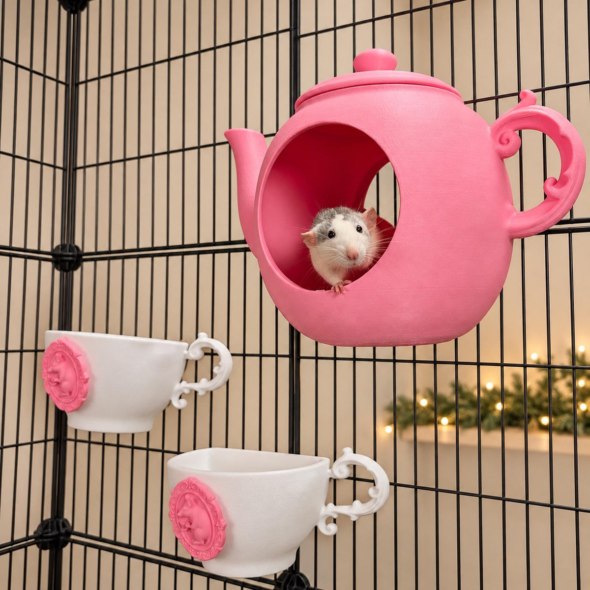 Teapot Rat Hide and Teacup Shelf Set hero view showing both included pieces