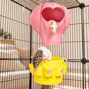 Hot Air Balloon Rat Hide – Hanging Cage Basket: Rats exploring the pink balloon hide and yellow hanging basket