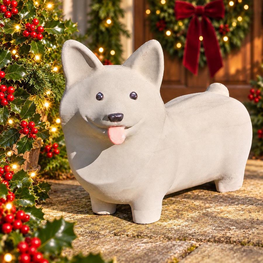 Corgi Garden Ornament | Handmade Cast Stone Dog