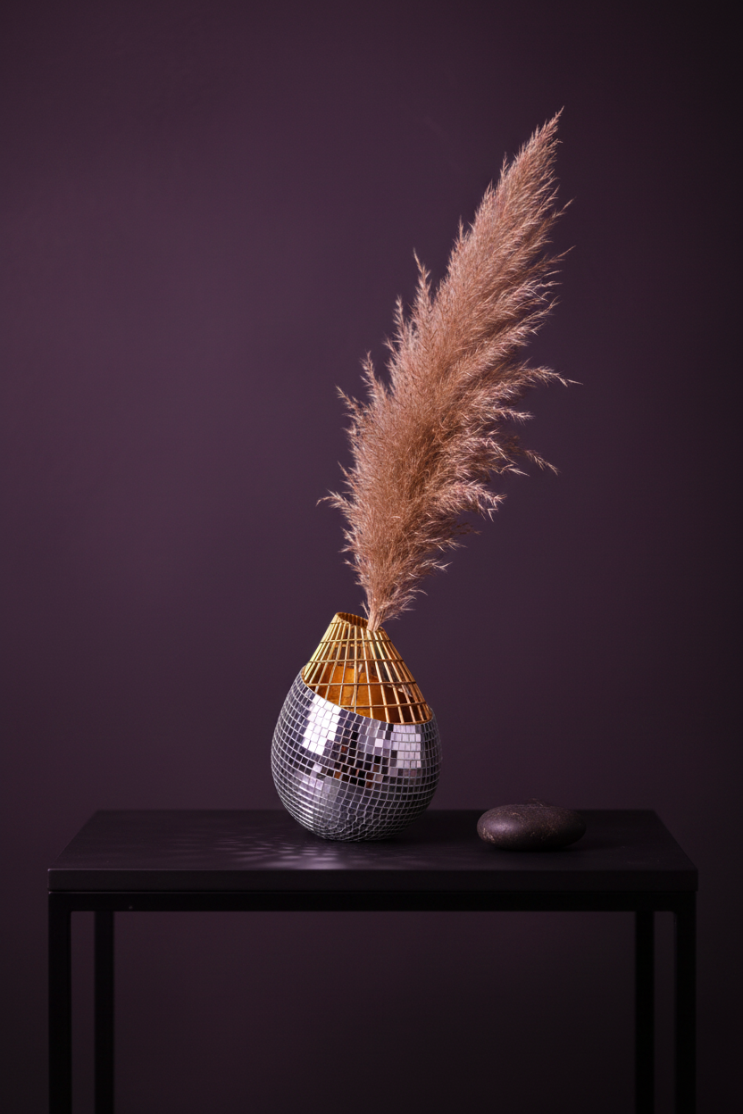 Mirror mosaic vase on console table