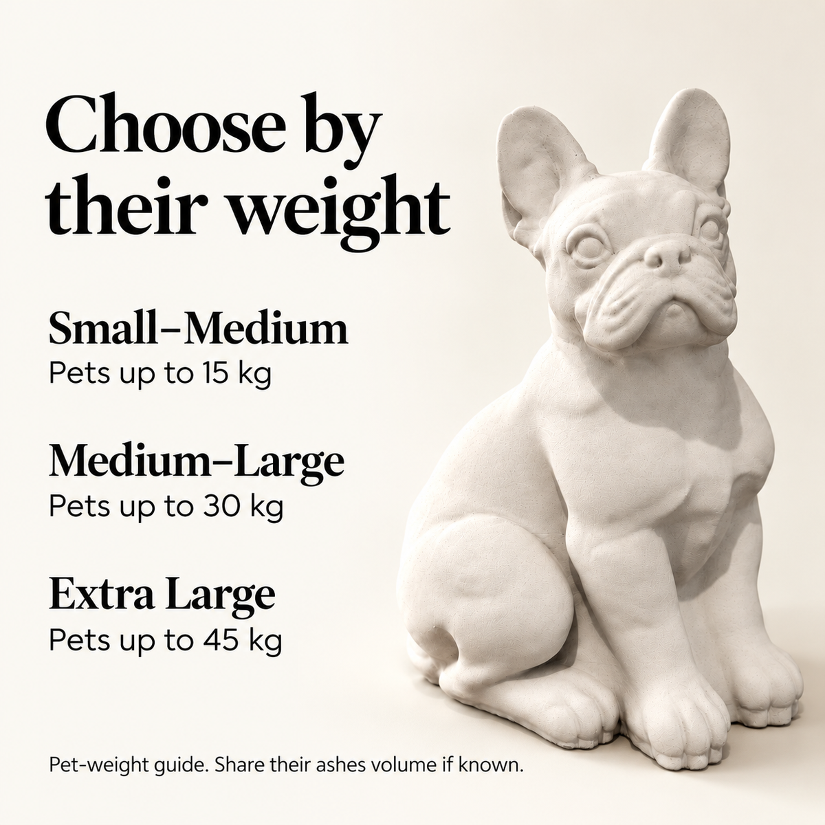 Pet-weight size guide for the custom dog urn