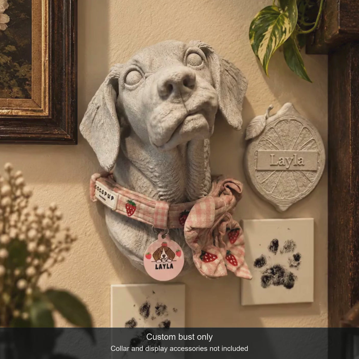 Load video: Custom Pet Collar Memorial Wall Bust