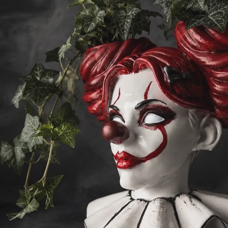 The Last Laugh hand-painted cast stone horror clown planter video
