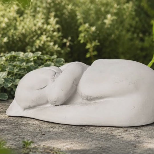 Sleeping Cat Garden Statue video showing the handmade cast stone garden ornament
