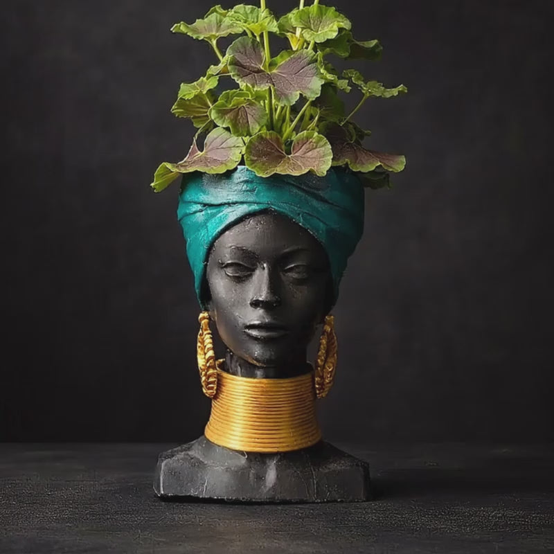 Golden Grace African Woman Head Planter video
