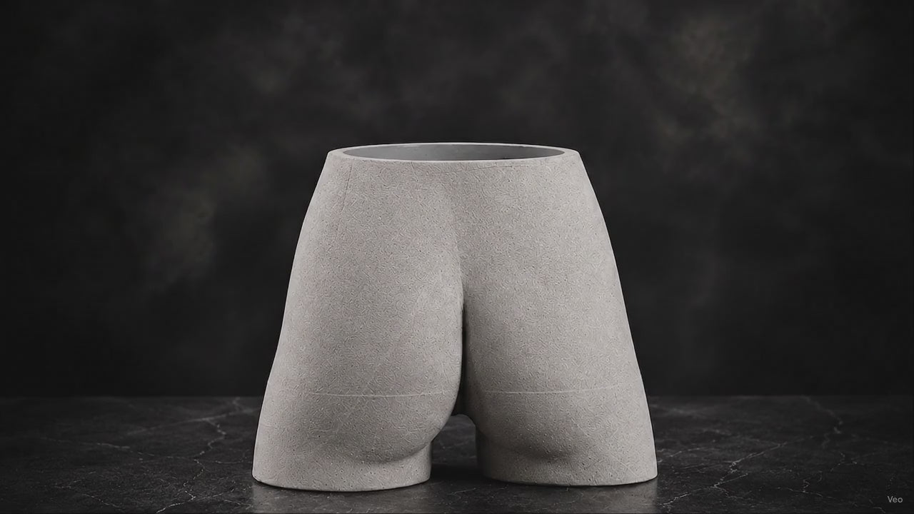 Cheeky Bum cast stone planter shown from multiple angles