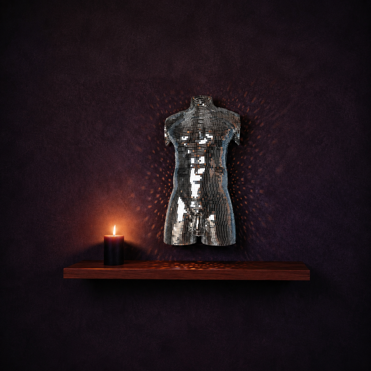 After Hours mirror ball male wall art with candle shelf lifestyle