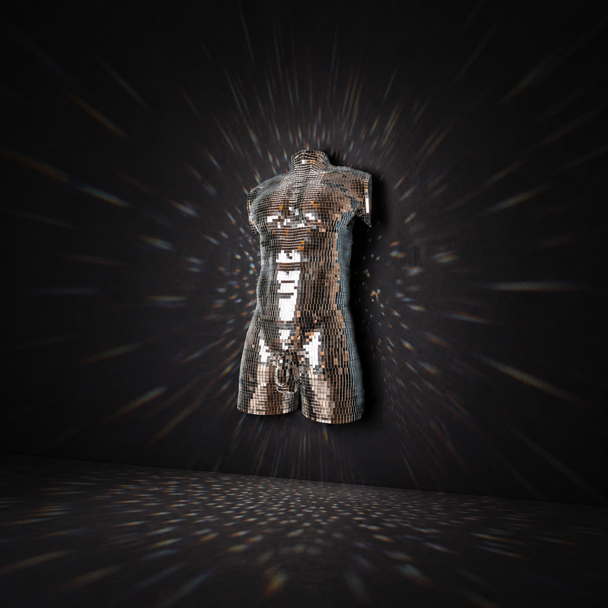 After Hours mirror ball male wall art with subtle rainbow scatter