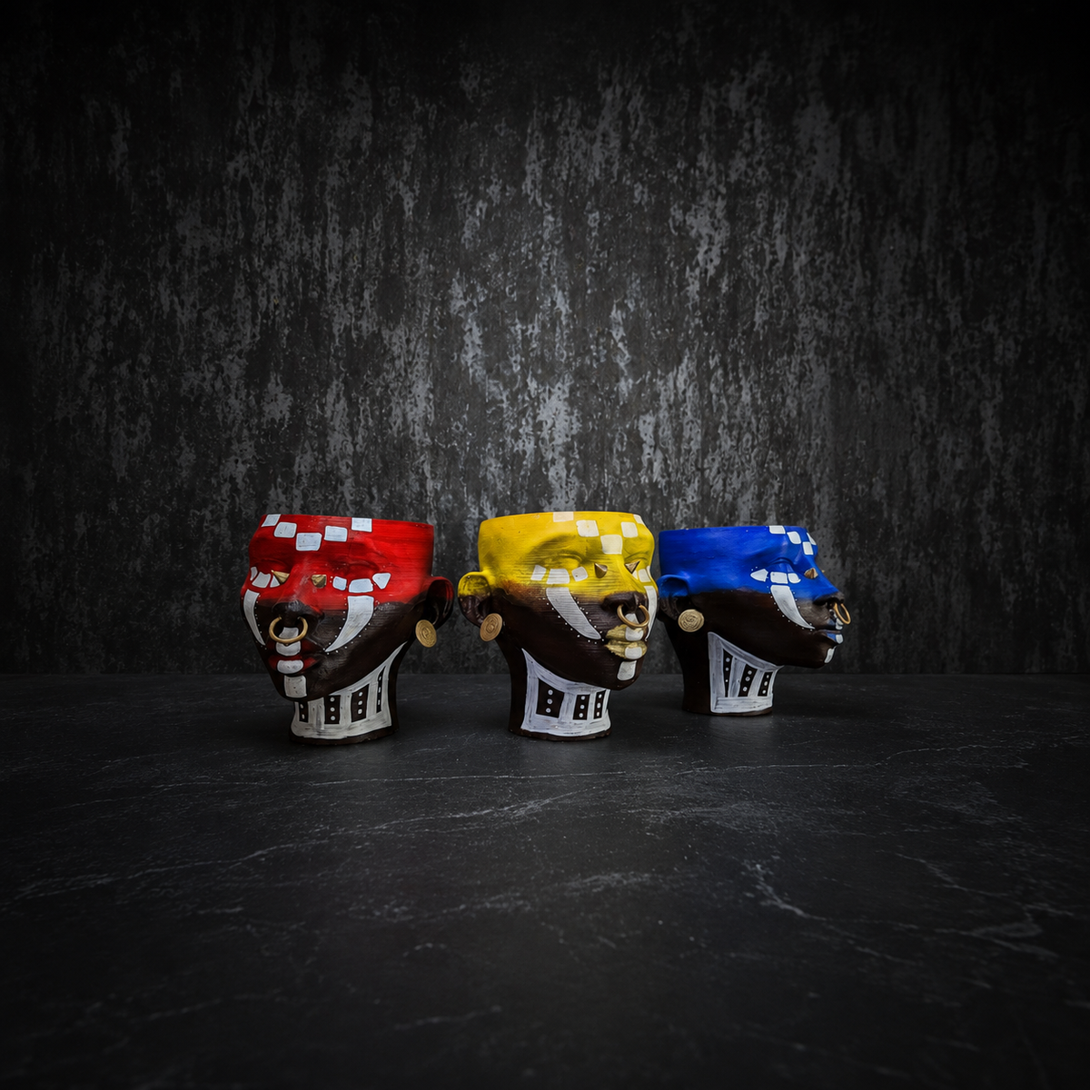 Ashanti Warrior Head Planter - All three colour variants
