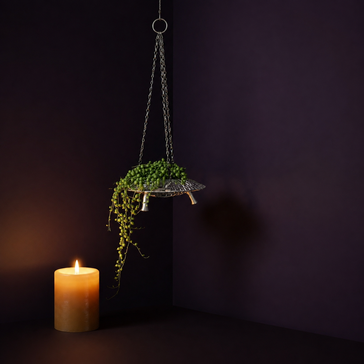 The Mothership disco mirror ball hanging planter - 06-candlelit