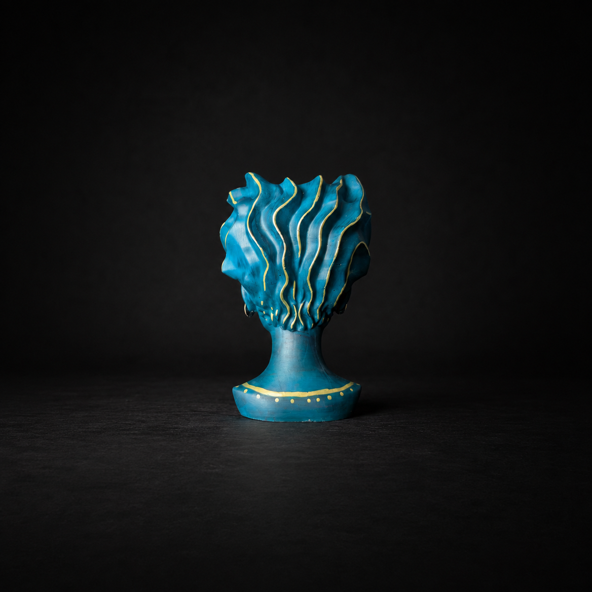Teal wave crown head planter close up