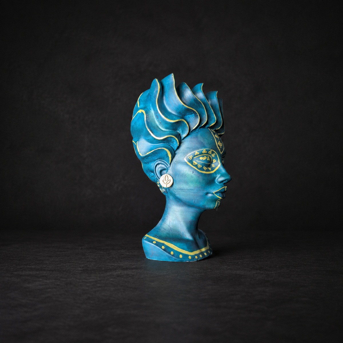 Teal head planter side detail