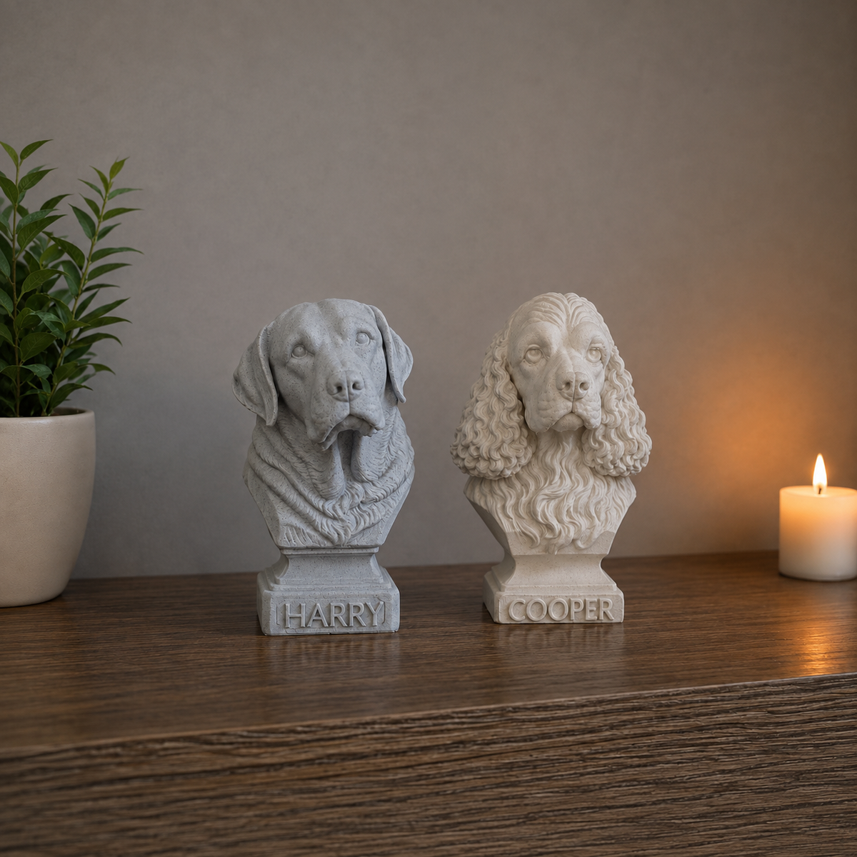 Warm Marble Grey and Pure White custom pet bust colour comparison