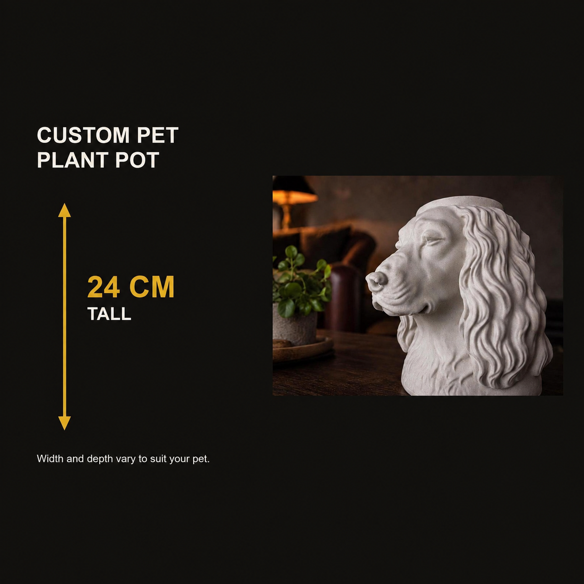 Custom pet portrait planter dimensions and size guide
