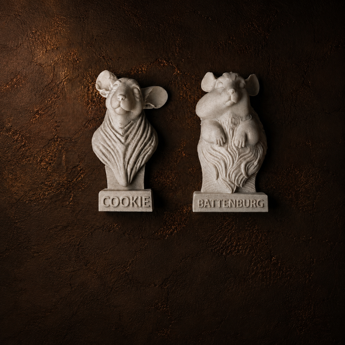 Personalised small pet memorial wall sculptures with engraved name bases