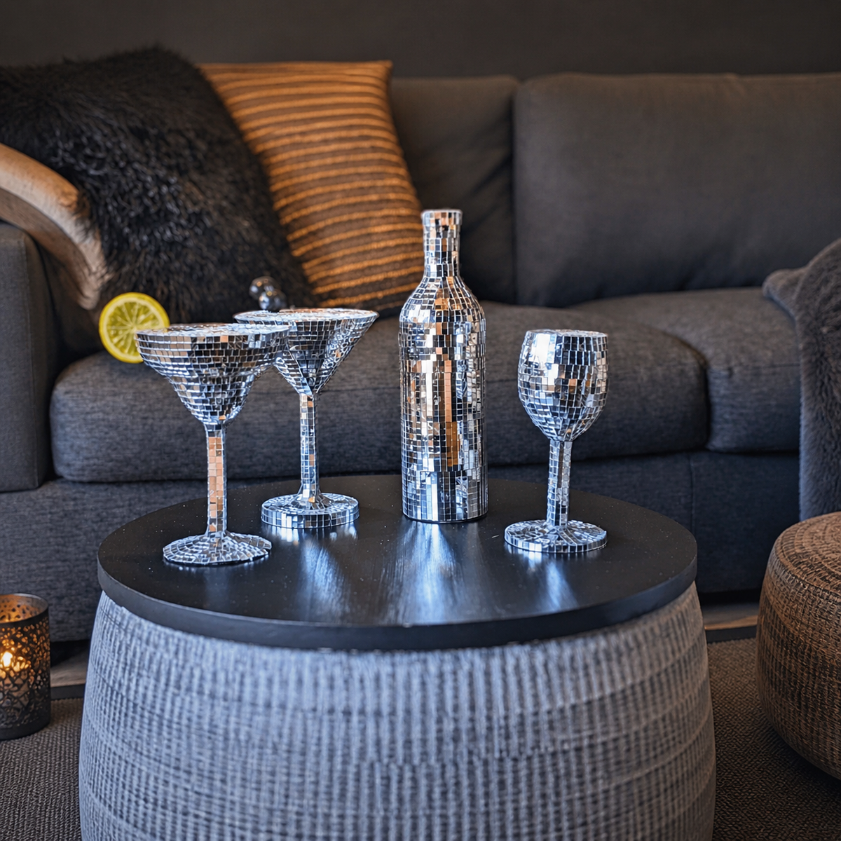 Disco Ball Cocktail Glassware Set — lifestyle — styled home setting