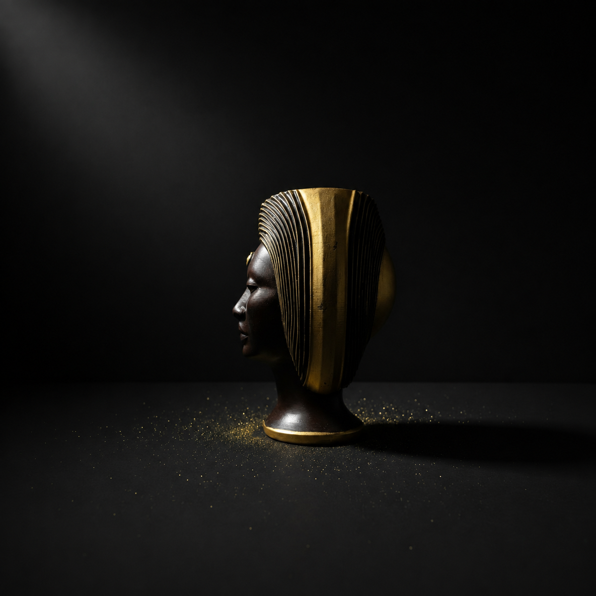 Gold crown head planter detail