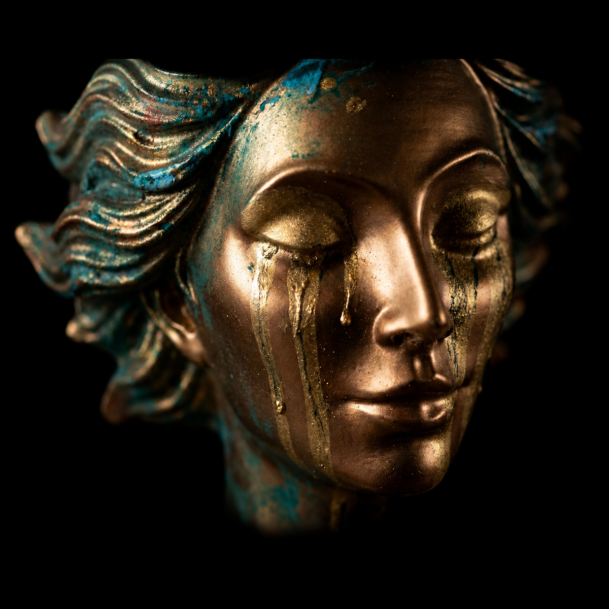 Gold tear detail on cast stone planter