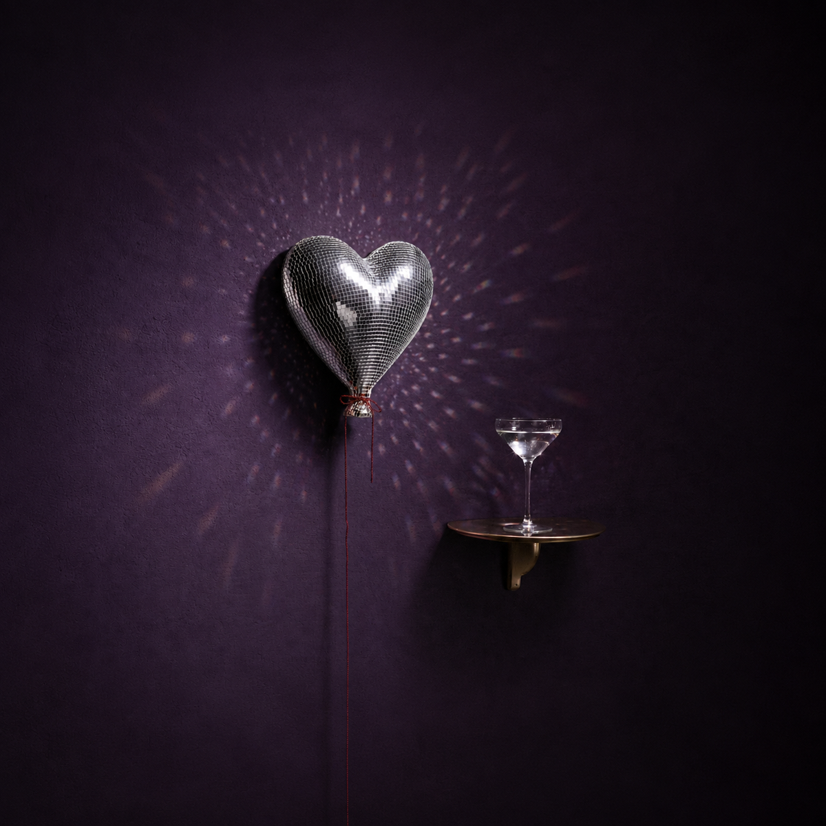 Heartthrob mirror ball heart wall art cocktail shelf lifestyle