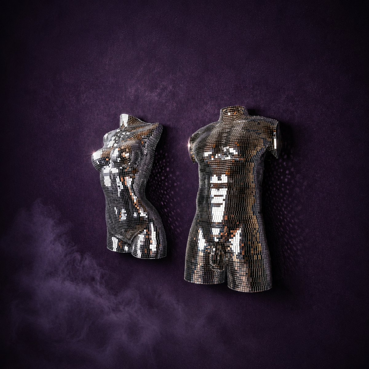 Midnight Icons mirror ball wall art duo on purple wall