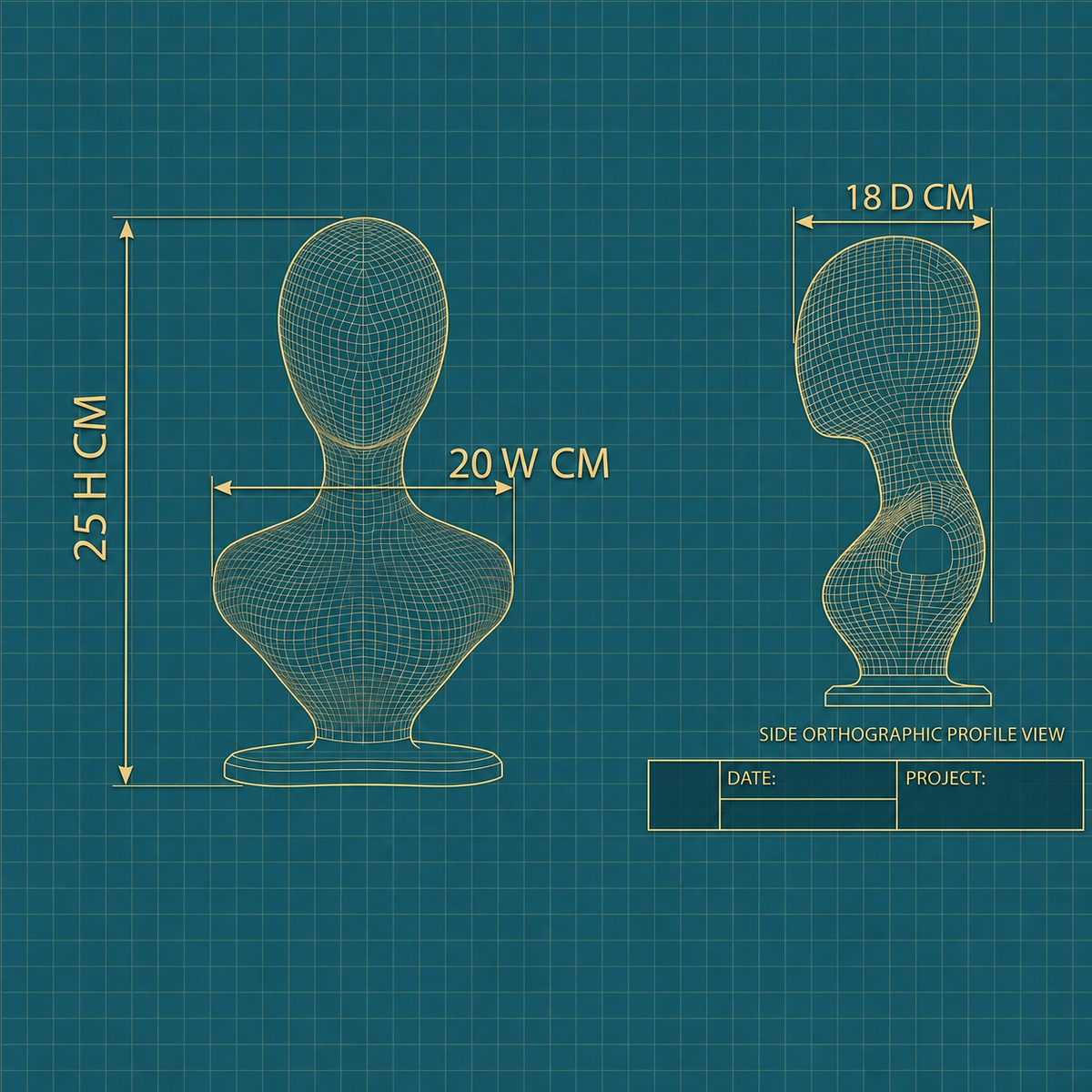 dimensions diagram showing 25cm height, 20cm width, 18cm depth