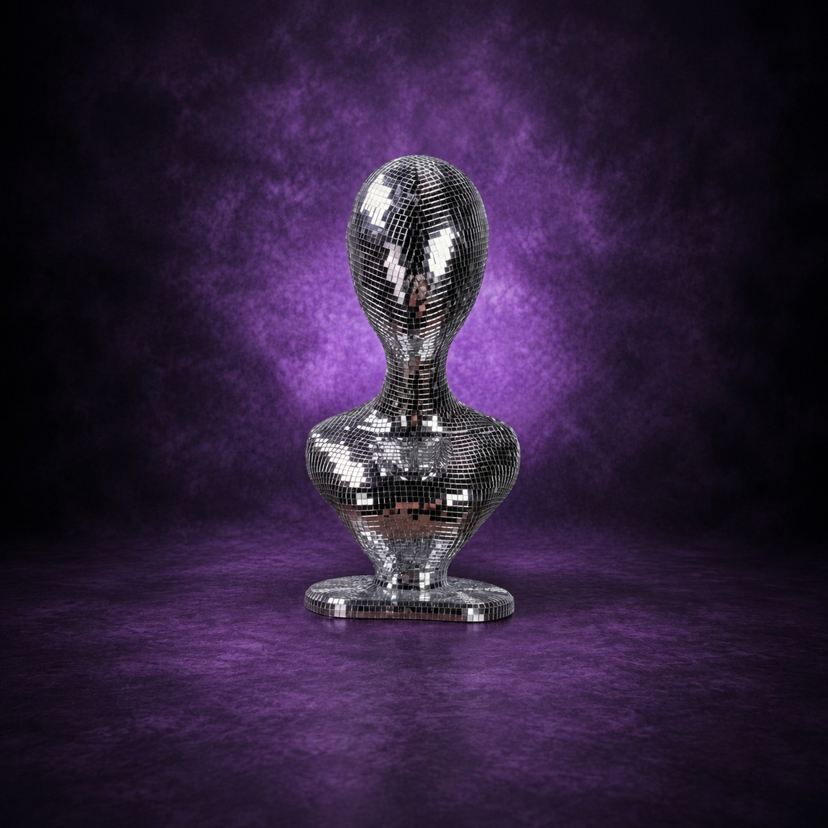 mirror ball mannequin bust single-object purple hero image