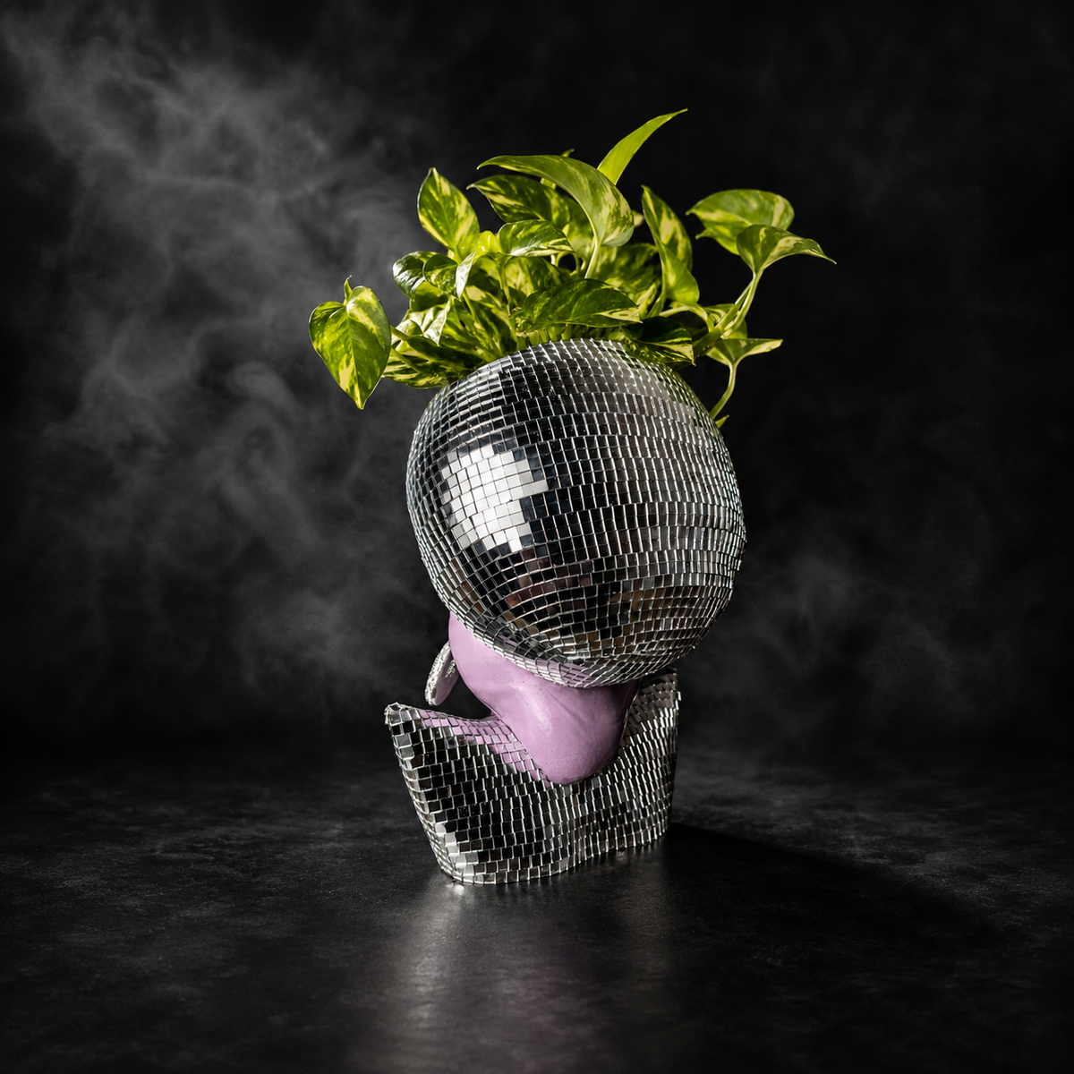 Front studio view of Mother Mirrorball empty plant pot