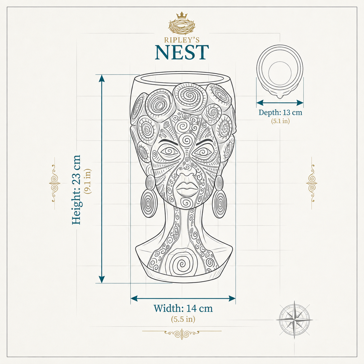 Spiral head planter dimensions